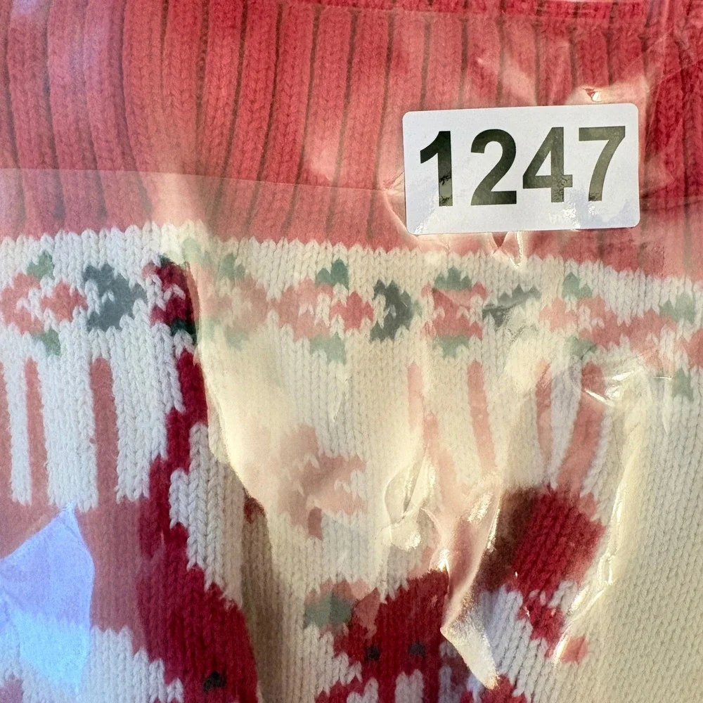 Hanna Andersson Kids Reindeer Fair Isle Knit Beanie Hat‎ Red Cream Size S